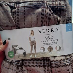 Serra Ladies Plaid Pull-On Pants - Brown and Black